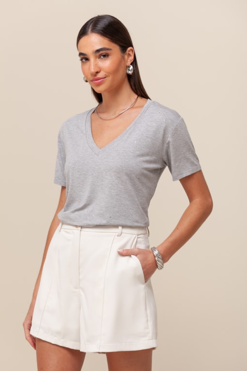 Blusa Brilhos Decote V  Mescla