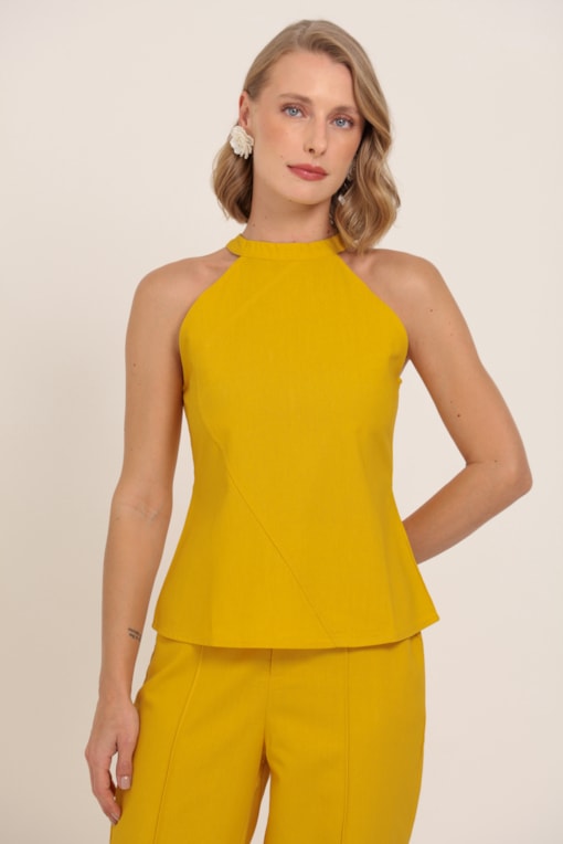 Blusa Cava Americana Linho Amarelo