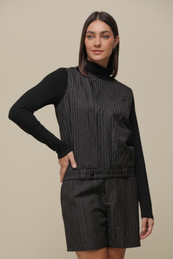 Blusa Colete Risca De Giz Preto