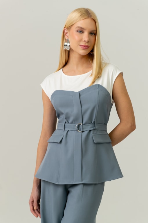 Blusa Com Corpete Alfaiataria Acoplado Azul