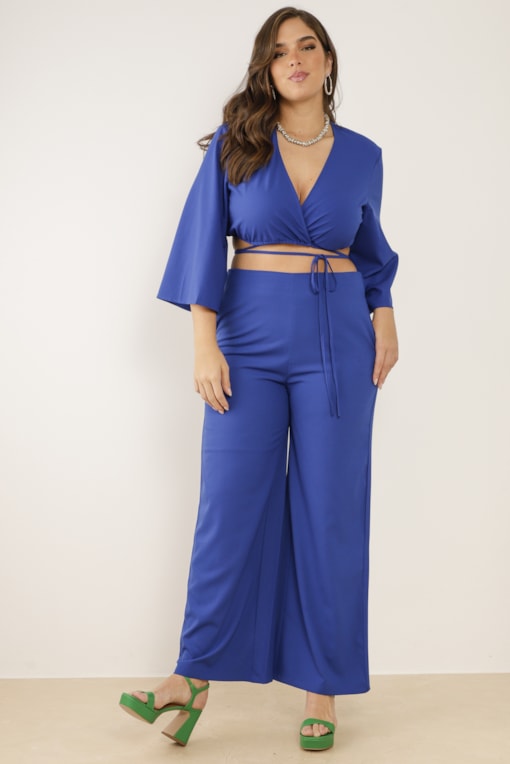 Blusa Cropped Amarração Cruzada  Azul