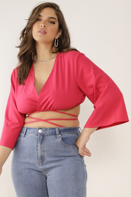 Blusa Cropped Amarração Cruzada  Pink