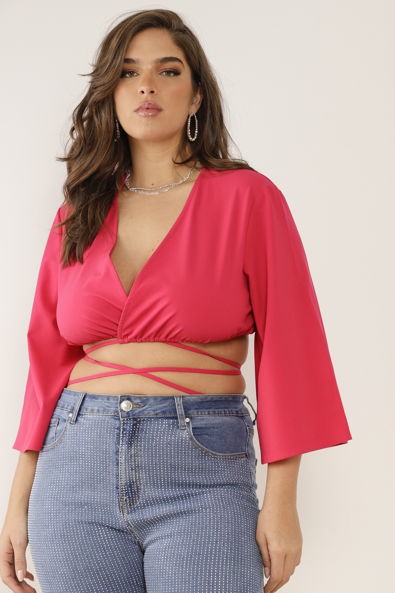 Blusa Cropped Amarração Cruzada  Pink