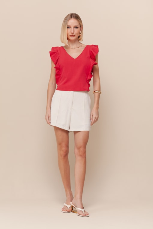 Blusa Cropped Babados e Strass Vermelho