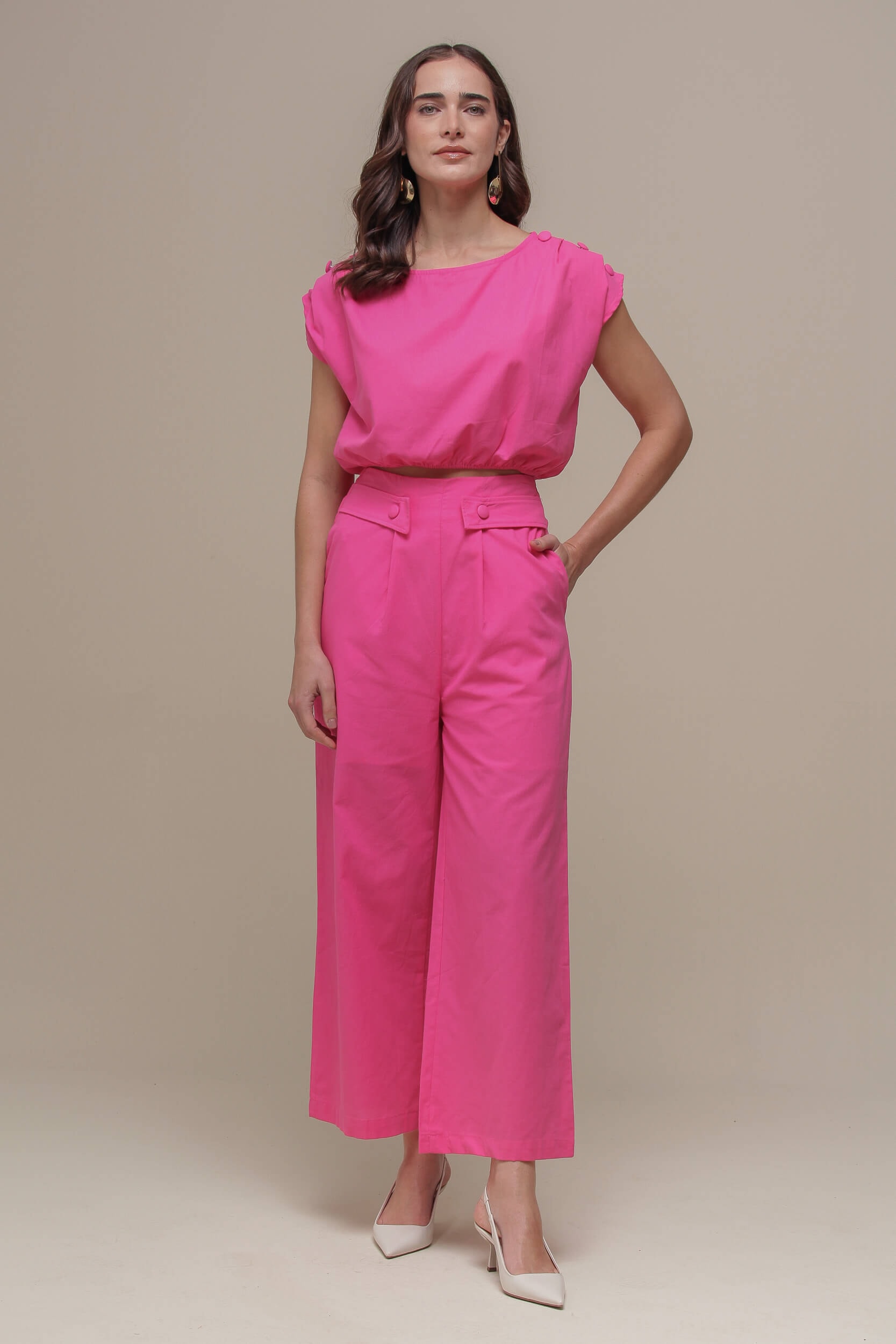 Blusa Cropped Botões Ombro   Rosa