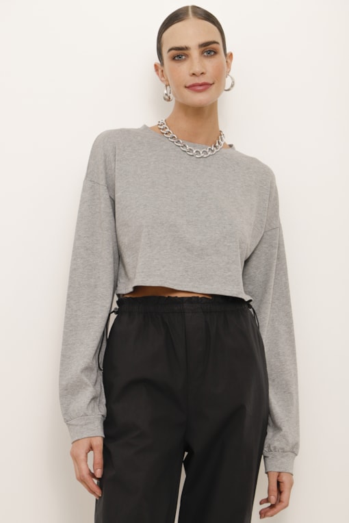 Blusa Cropped de Manga Longa  Mescla