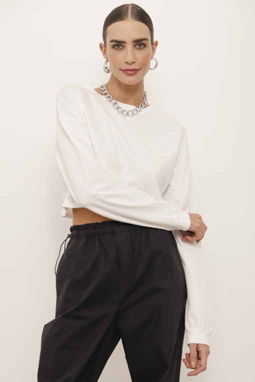 Blusa Cropped de Manga Longa  Off-white