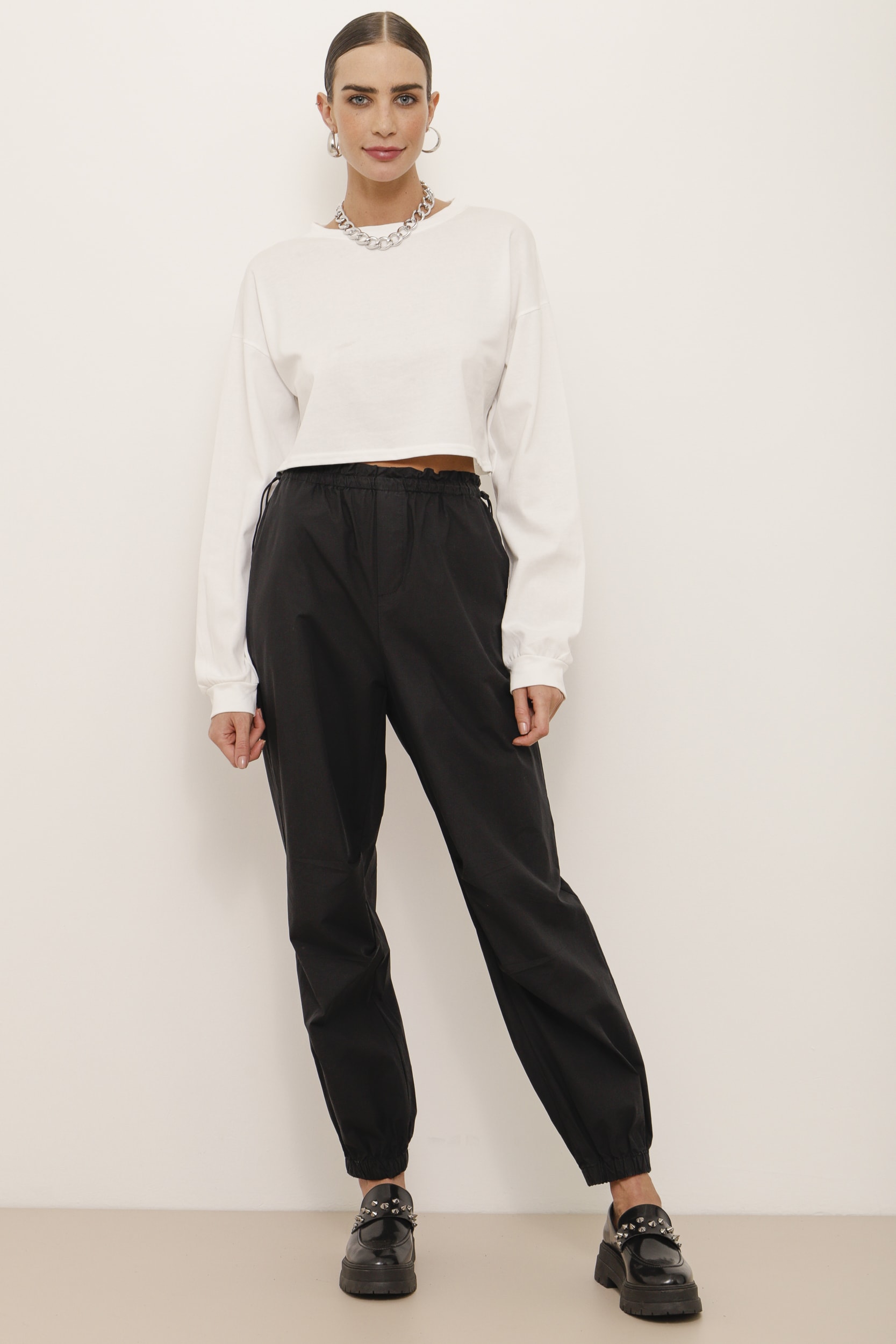 Blusa Cropped de Manga Longa  Off-white