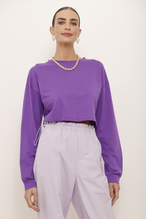 Blusa Cropped de Manga Longa  Roxo 