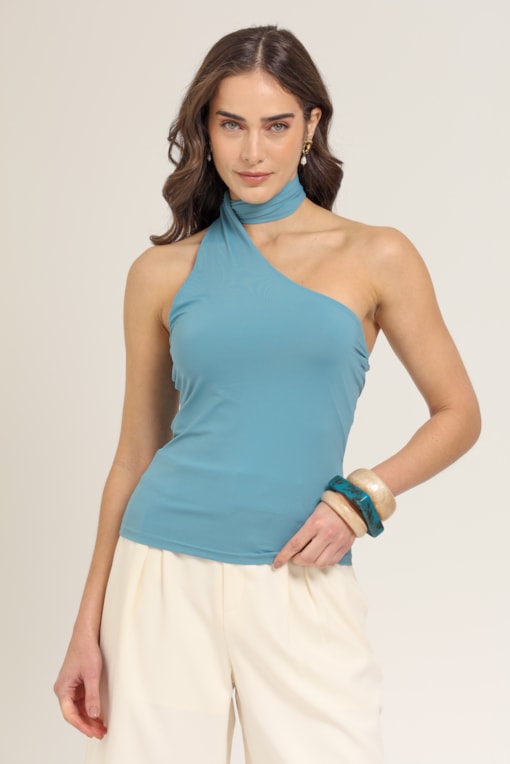 Blusa de Malha Gola Alta Azul