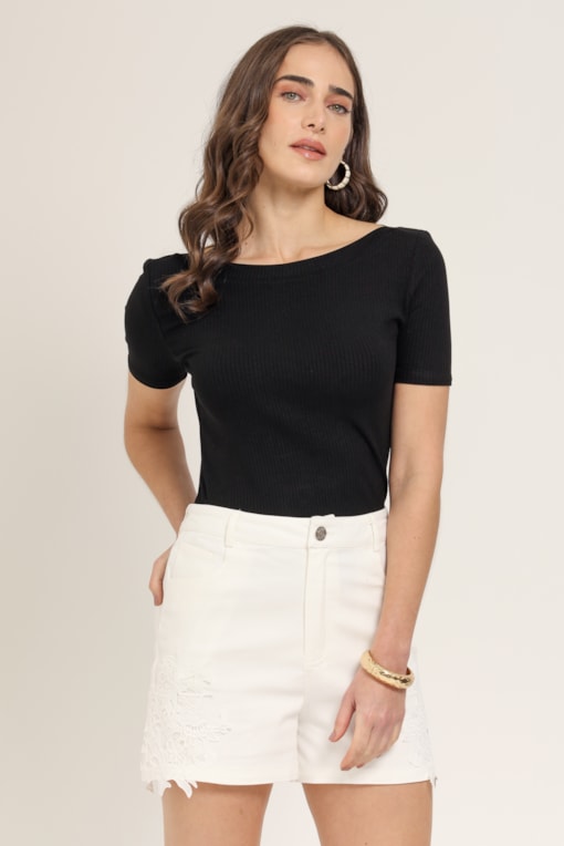 Blusa De Malha Manga 3/4  Preto