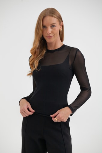 Blusa De Tule Com Regata Preto