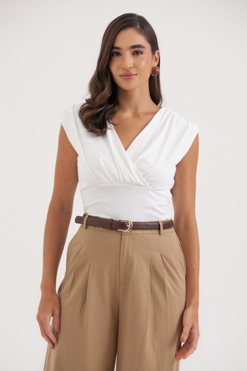 Blusa Drapeada Decote Transpassado Off-white