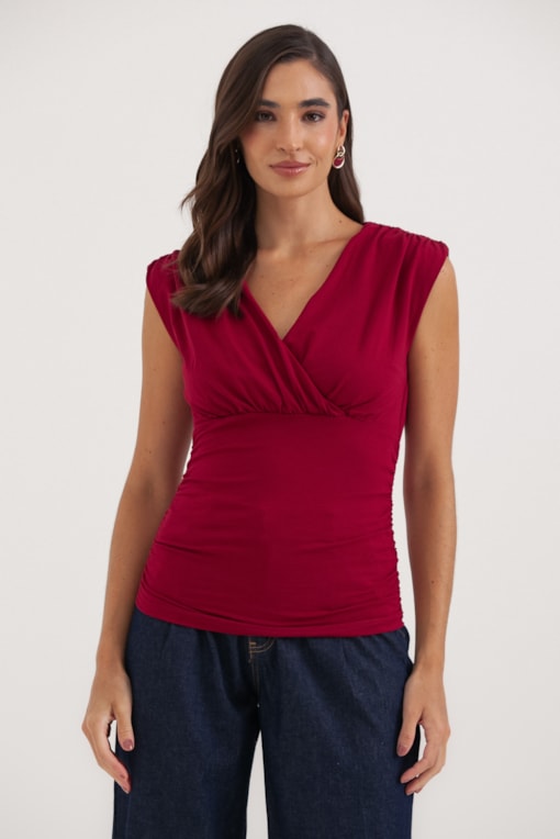 Blusa Drapeada Decote Transpassado Vinho