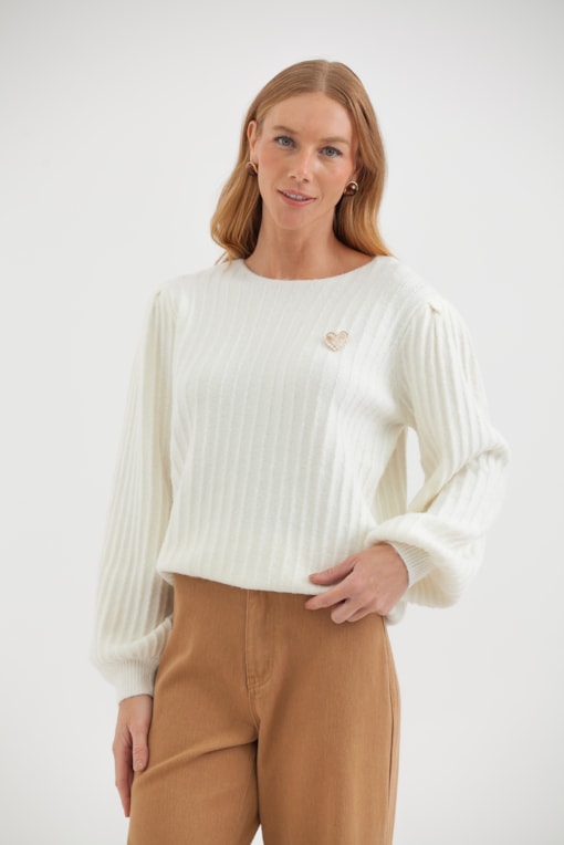 Blusa Em Tricot Canelado Com Decote Canoa  Off-white