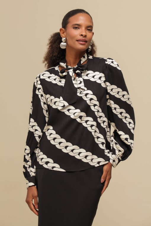 Blusa Georgette Estampada  Preto