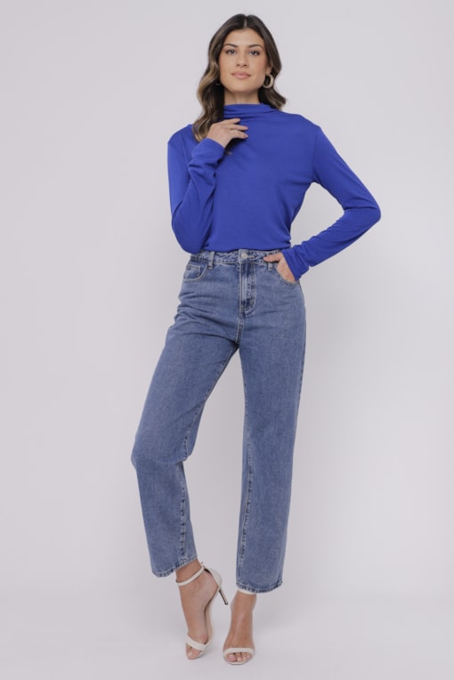Blusa Gola Alta Franzida Azul