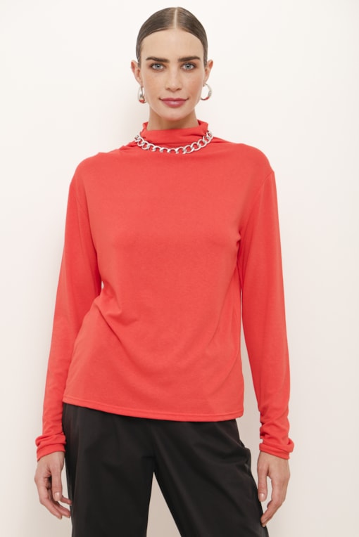 Blusa Gola Alta Franzida Laranja