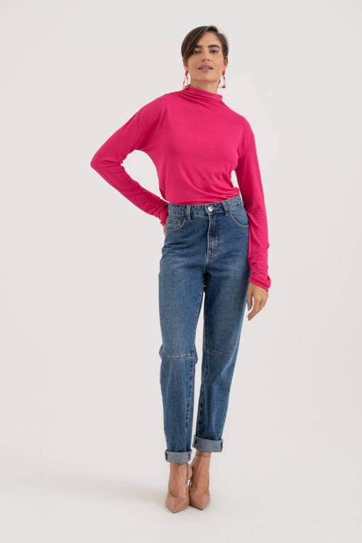 Blusa Gola Alta Franzida Pink
