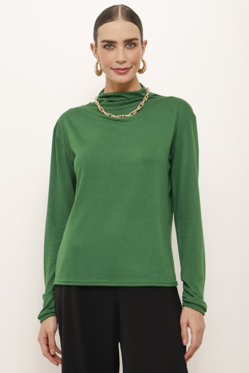 Blusa Gola Alta Franzida Verde 