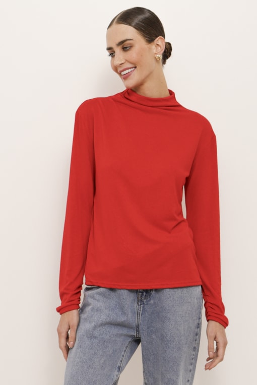 Blusa Gola Alta Franzida Vermelho