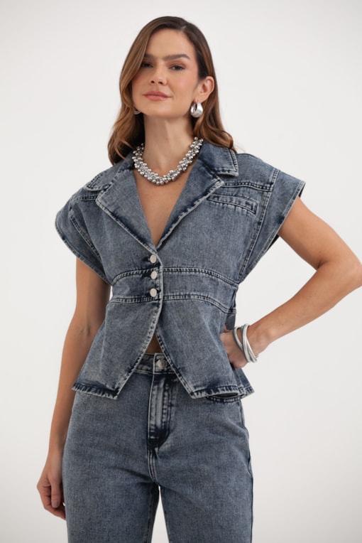 Blusa Jeans C/ Botão Jeans