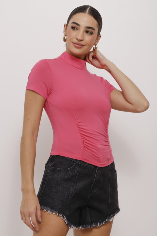Blusa Jersey Manga Curta Gola Alta Pink