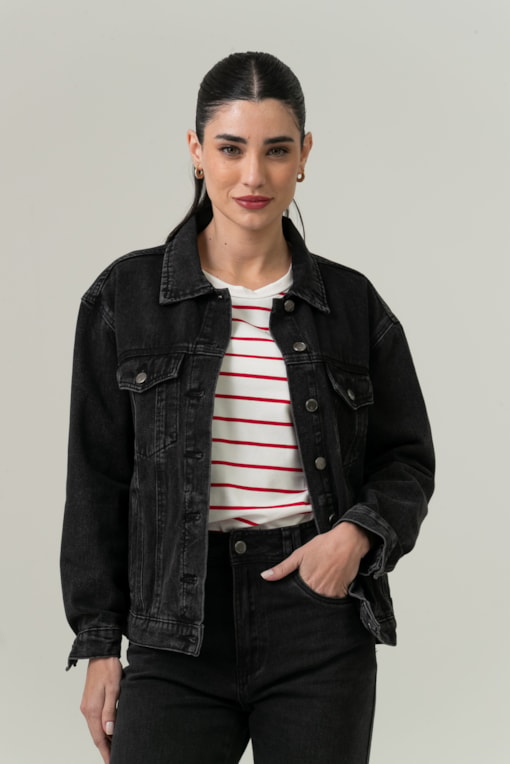 Blusa Listrada Manga E Cava Caída Vermelho