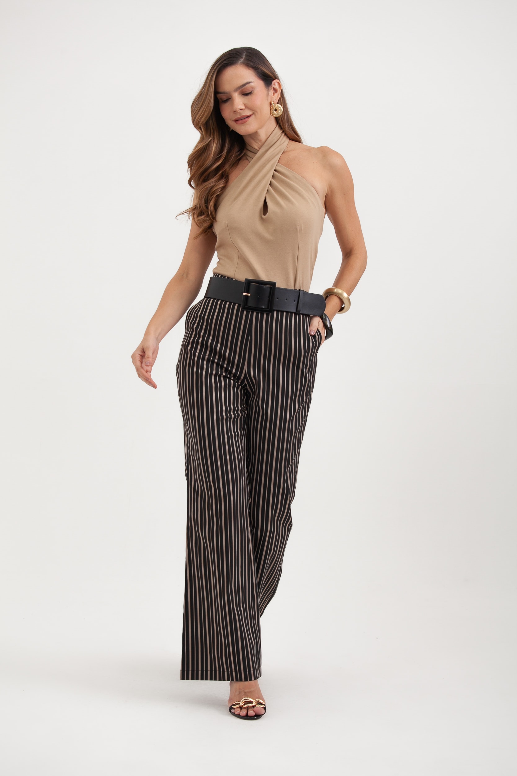 Blusa Malha Frente Única Transpassada Bege