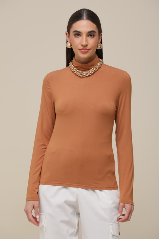 Blusa Malha gola Alta  Caramelo