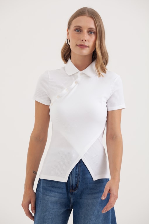 Blusa Malha Gola E Vista Diagonal Branco