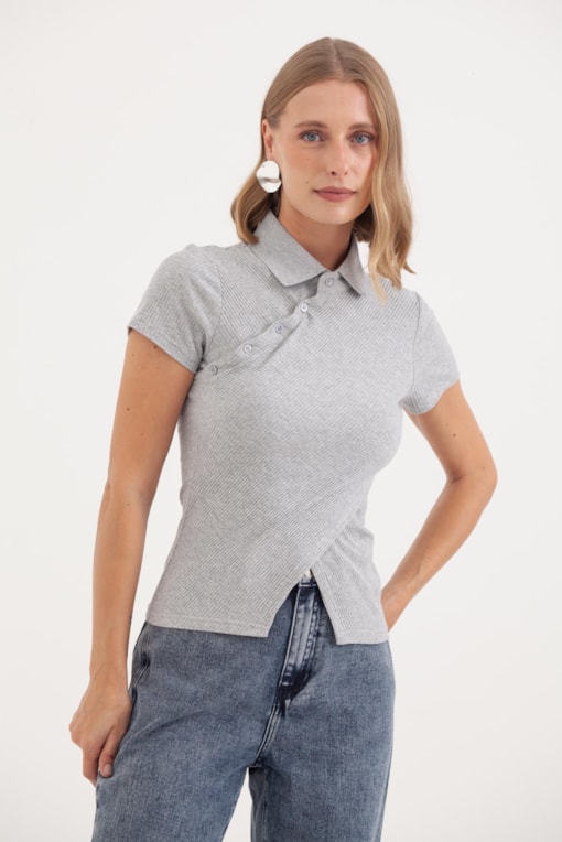 Blusa Malha Gola E Vista Diagonal Mescla