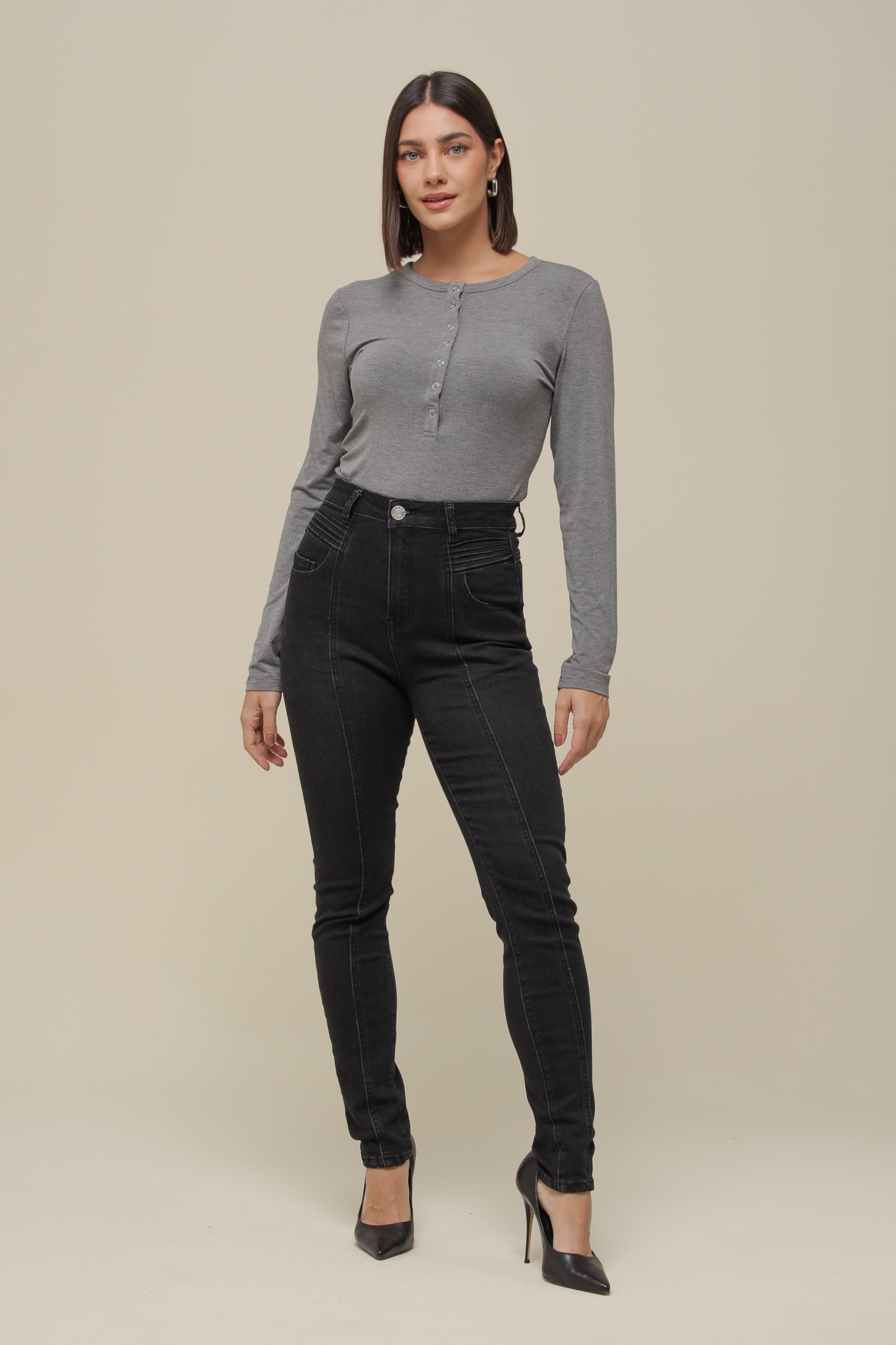 Blusa Malha Manga Longa Botões Vista   Mescla