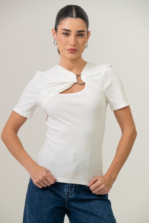 Blusa Malha Sobreposição Com Fivela Off-white