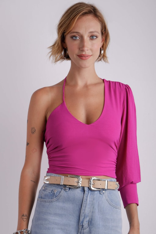 Blusa Manga Assimétrica Fúcsia