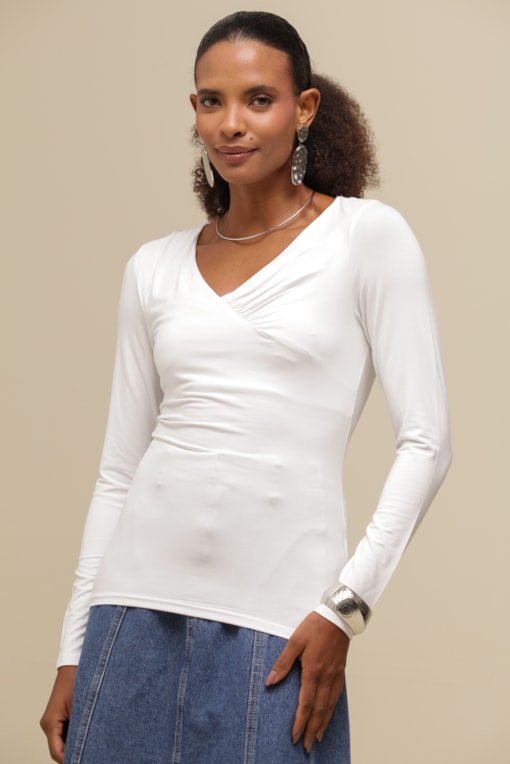 Blusa Manga Longa Detalhe Franzido Busto  Off-white