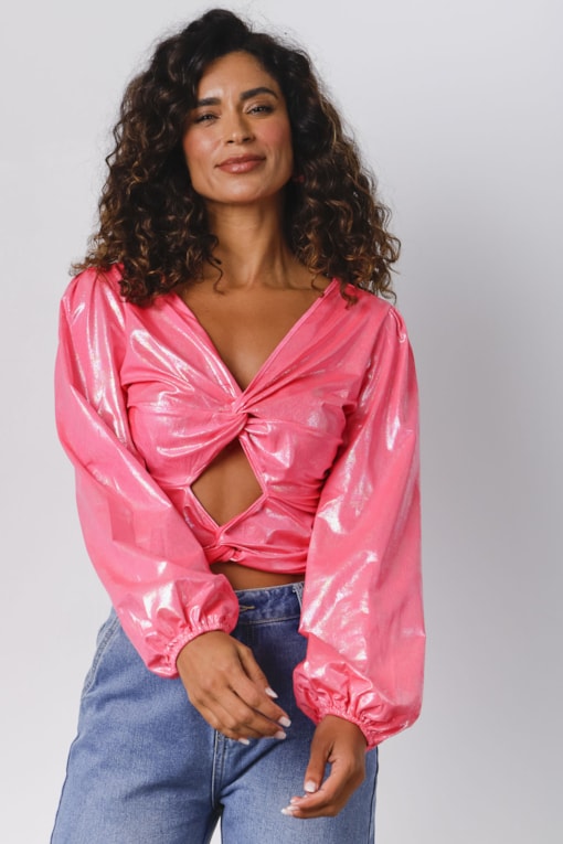 Blusa Metalizada Recortes  Pink