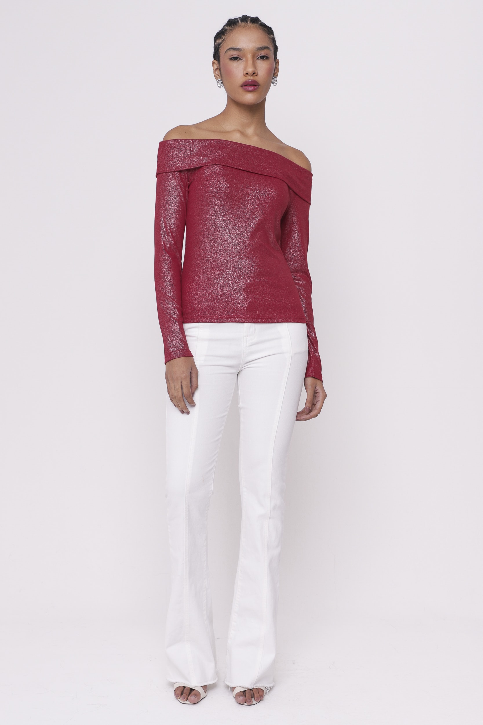 Blusa Ombro a Ombro Foil Vinho