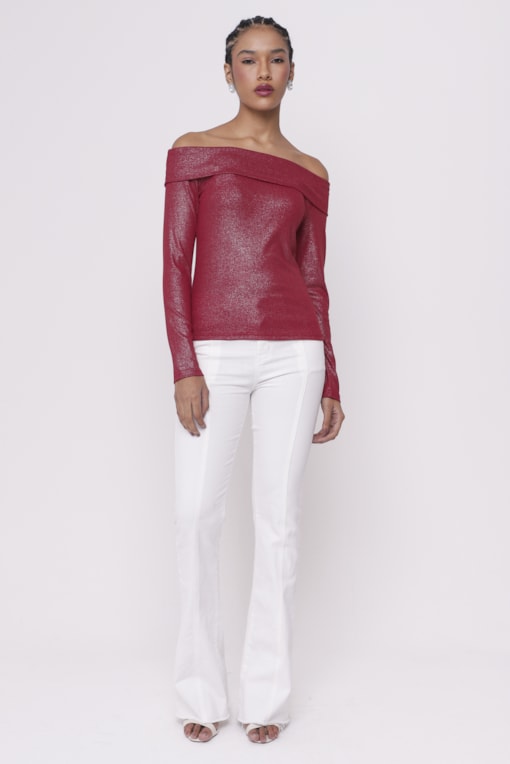 Blusa Ombro a Ombro Foil Vinho