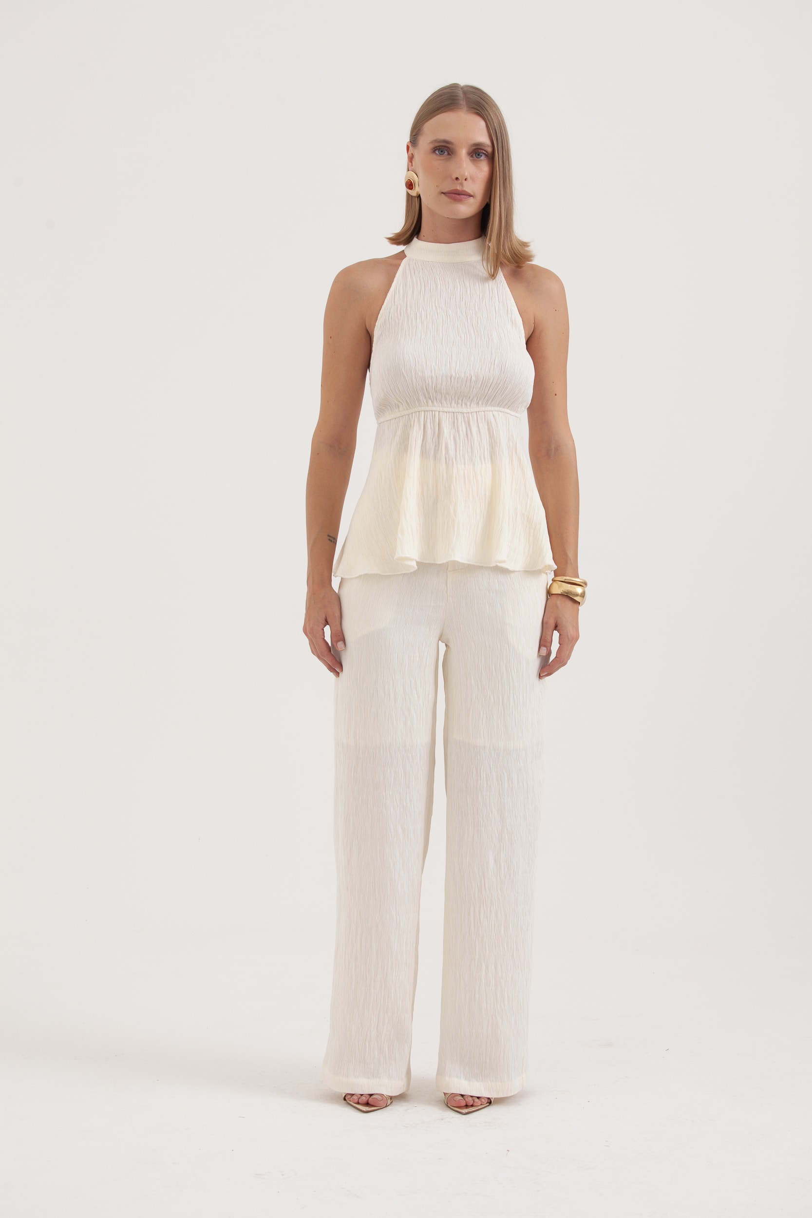 Blusa Peplum Cava Americana Anarruga Off-white