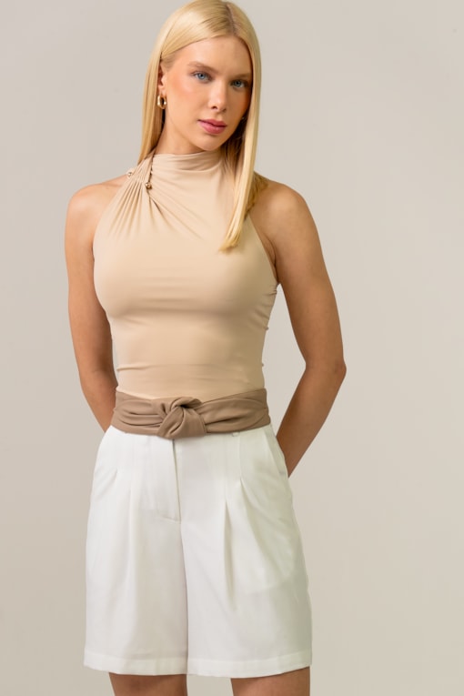 Blusa Poliamida Com Piercing Bege