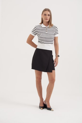 Blusa Polo Listrada Malha Off-white