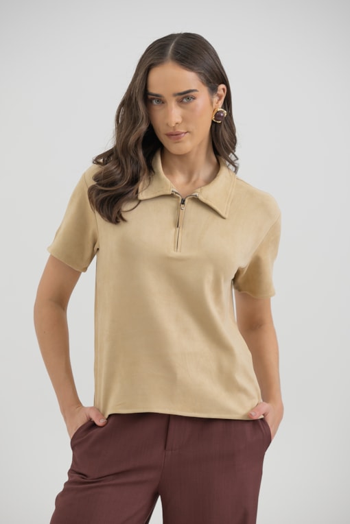 Blusa Polo Suede Areia