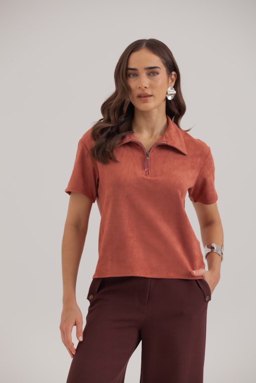 Blusa Polo Suede Ferrugem