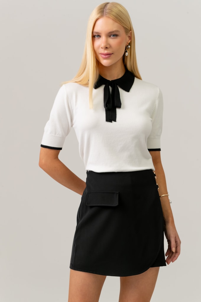 Blusa Polo Tricot Com Laço Off-white