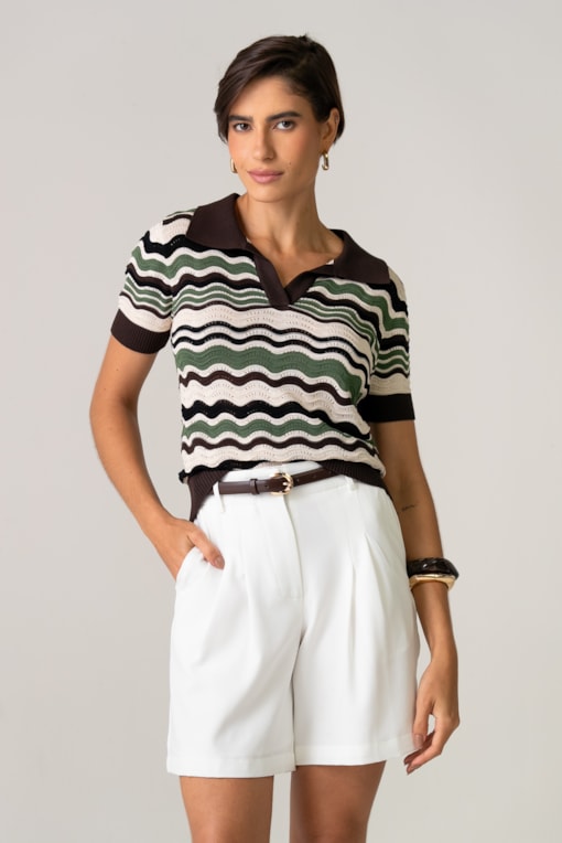 Blusa Polo Tricot Listrada Verde oliva
