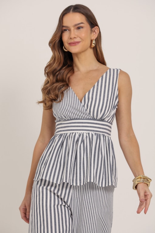 Blusa Regata Listrada Linho Marinho 