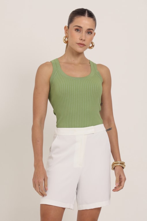 Blusa Regata Tricot Alça Dupla Verde 