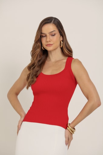Blusa Regata Tricot Alça Dupla Vermelho
