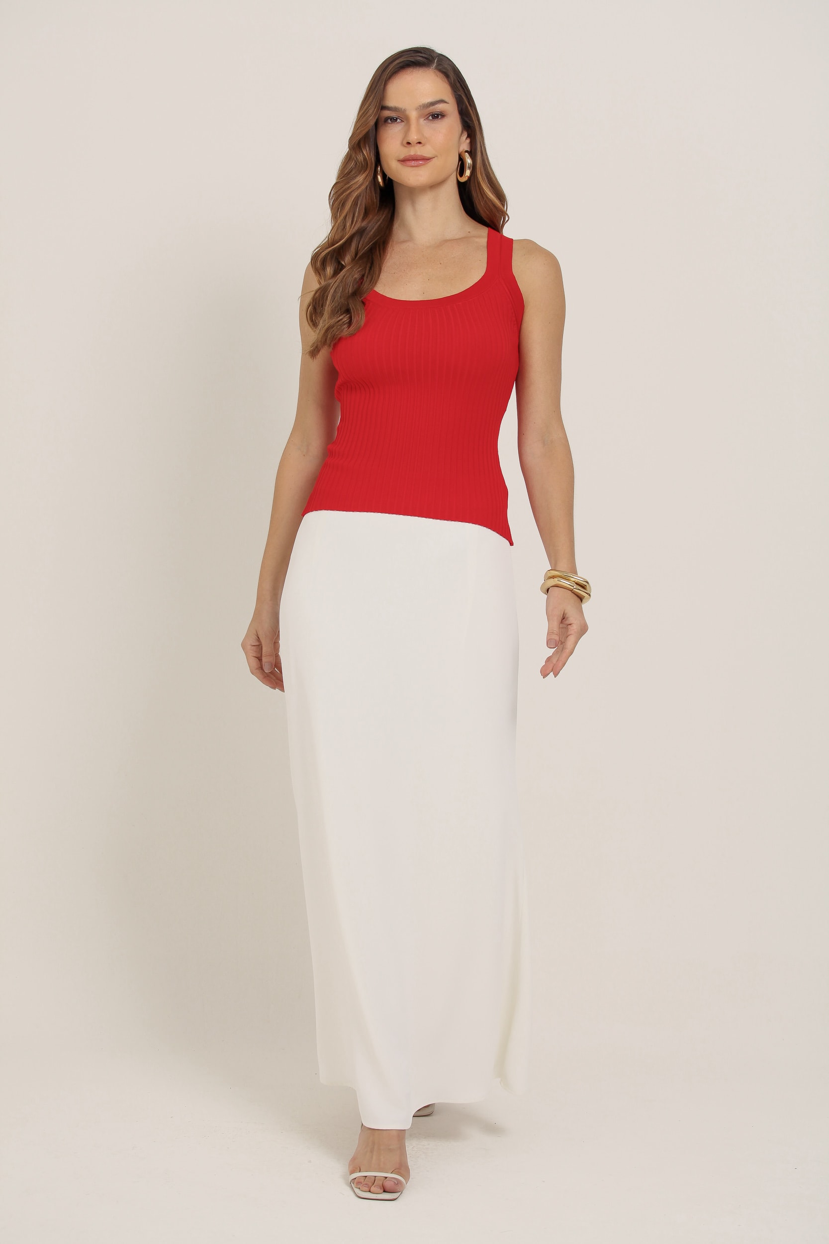 Blusa Regata Tricot Alça Dupla Vermelho